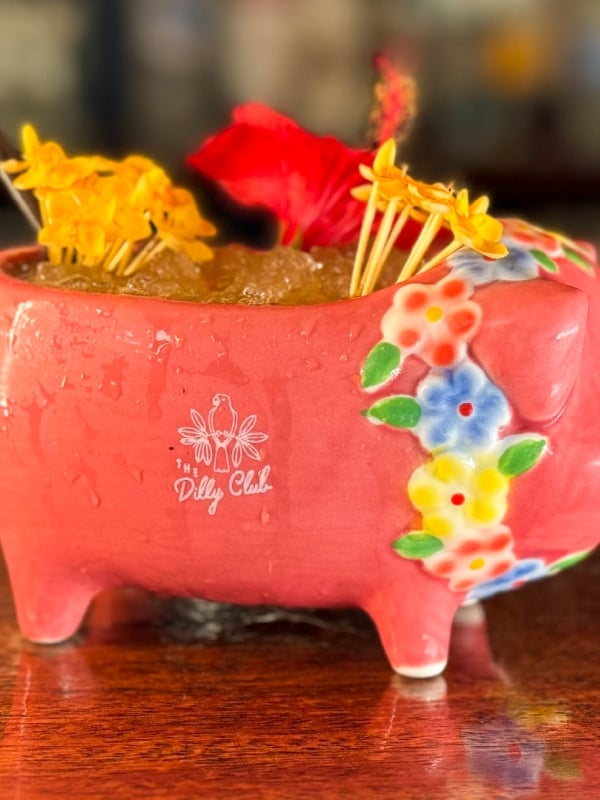 cocktail in a cup shaped like a pig
