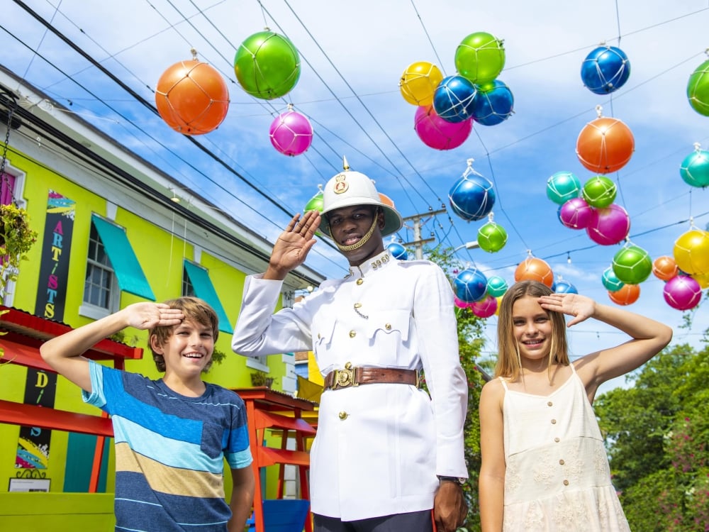 Children with a police officer in Nassau