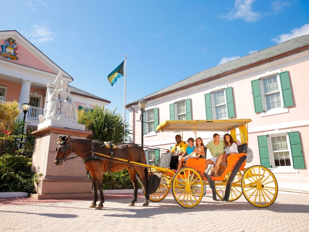 A family in a horse and carriage in Nassau