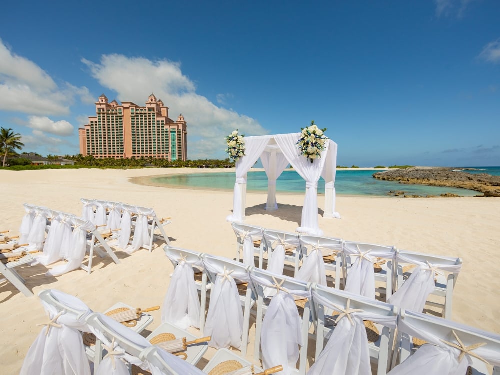 A wedding set-up on Cove Beach at Atlantis Paradise Island