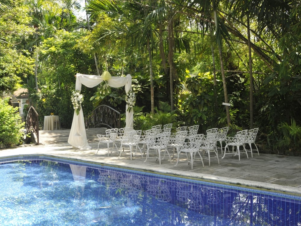 Graycliff Hotel wedding set-up next to the pool