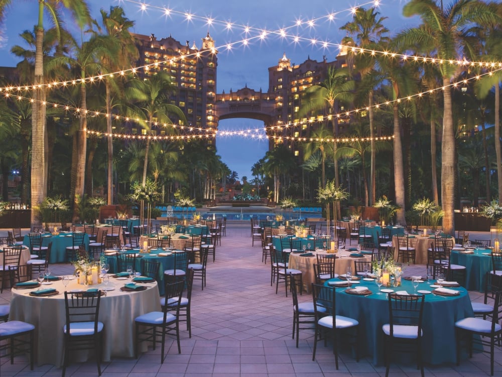 A dining set-up at Atlantis Paradise Island