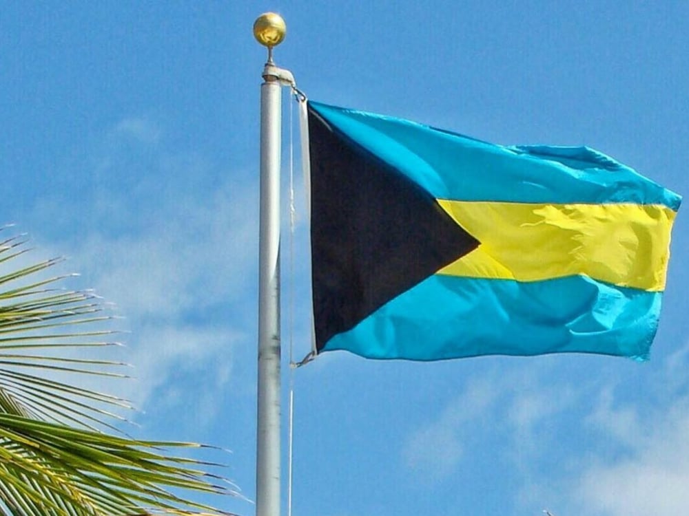 Bahamian flag blowing in the wind