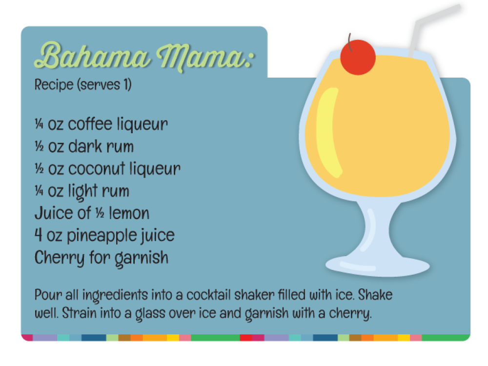 Cocktail recipe for Bahama Mama, a classic Bahamian cocktail.