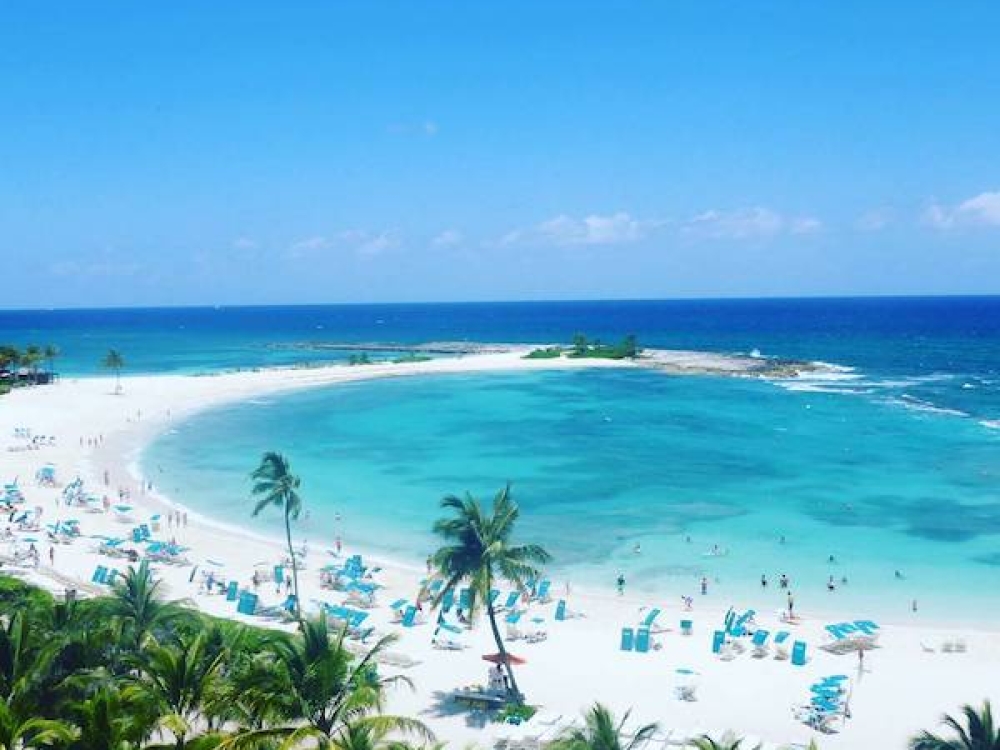 Aerial view of the beach at Atlantis Paradise Island Bahamas