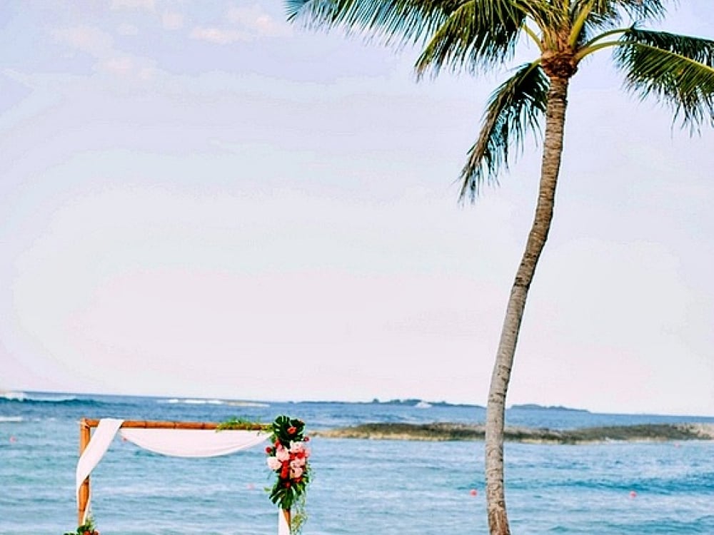 A beach wedding set up at The Cove, Nassau Paradise Island, Bahamas