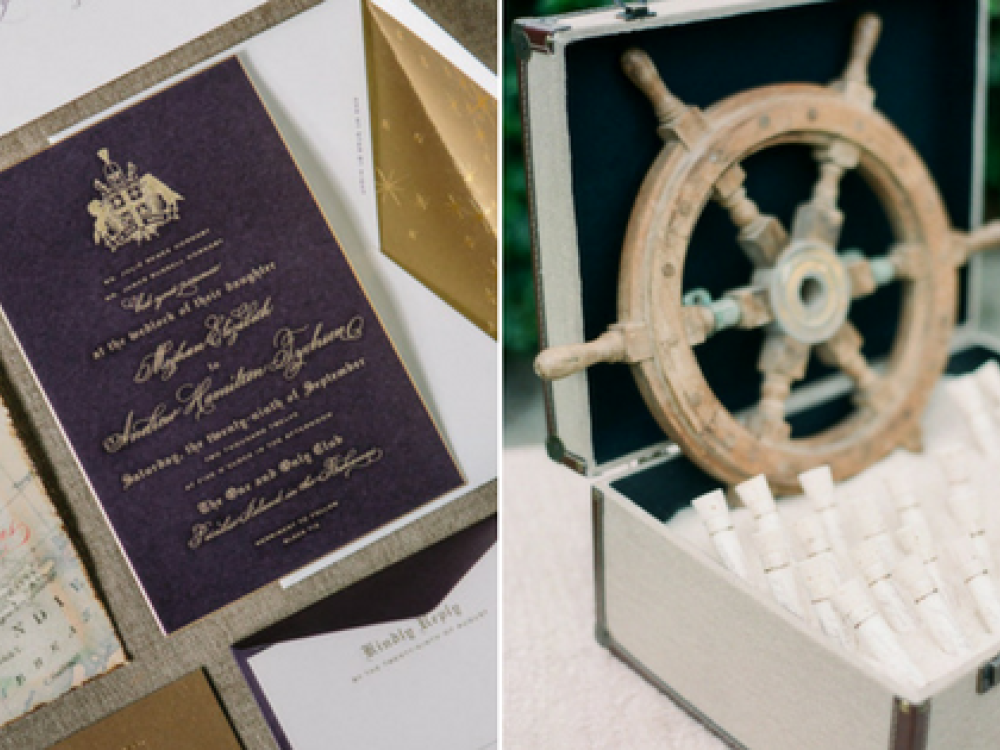 Nautically-themed wedding decor at a destination wedding in the Bahamas.