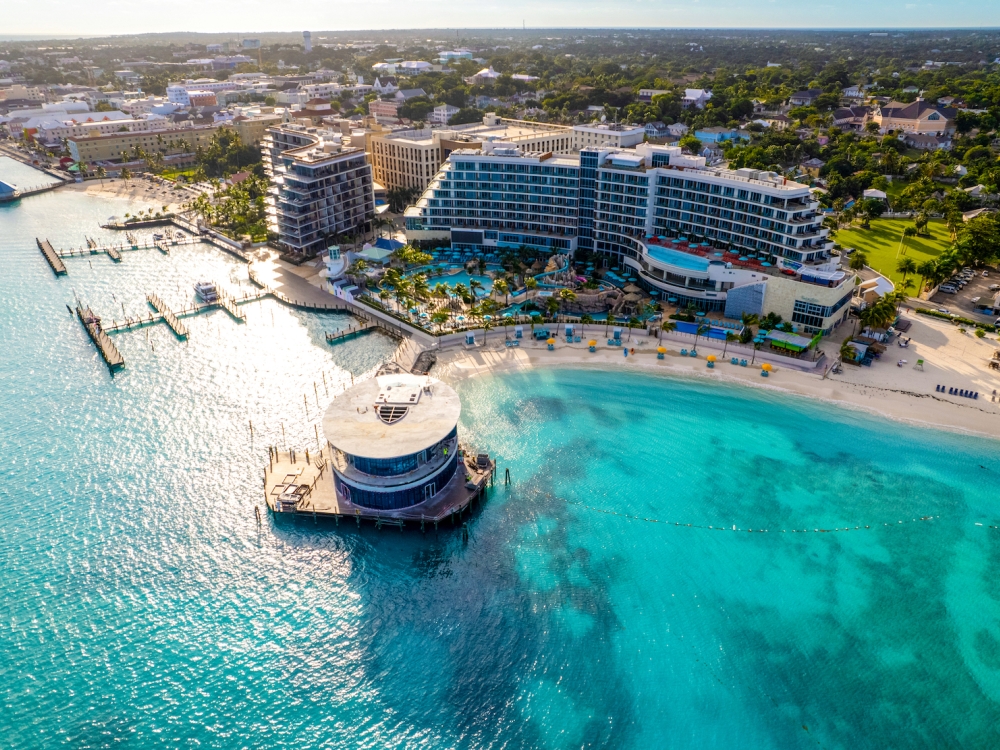 Rendered aerial view of the Margaritaville Beach Resort Nassau