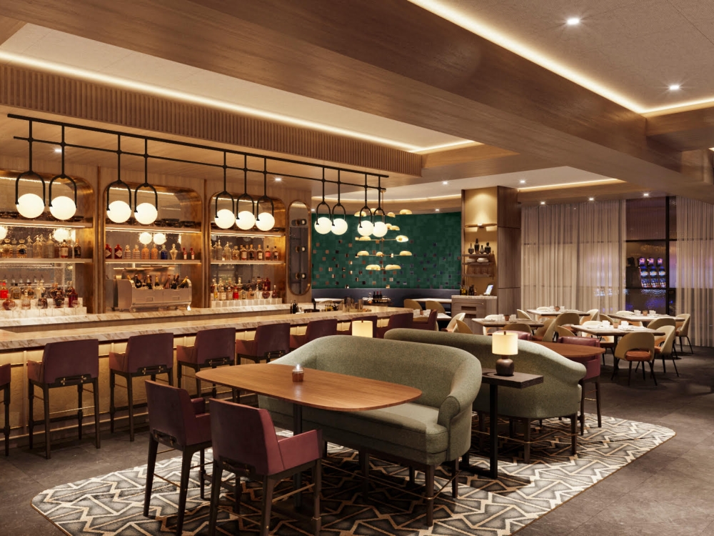 The bar and lounge area of Carna, an Italian restaurant at SLS Baha Mar.