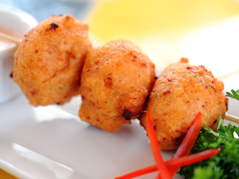 A plate of conch fritters. 