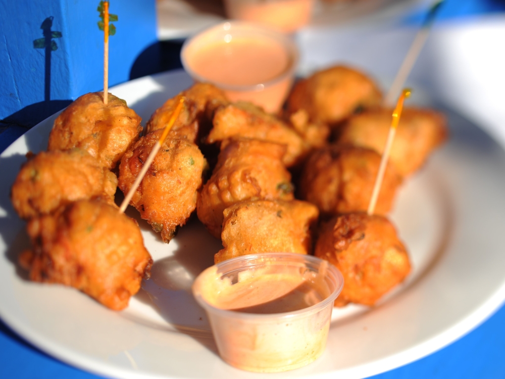 A plate of conch fritters. 