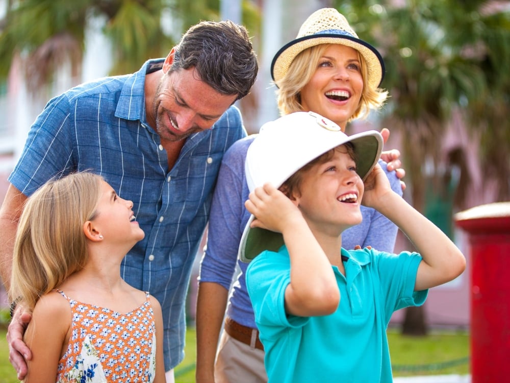 Family visiting downtown Nassau, Bahamas