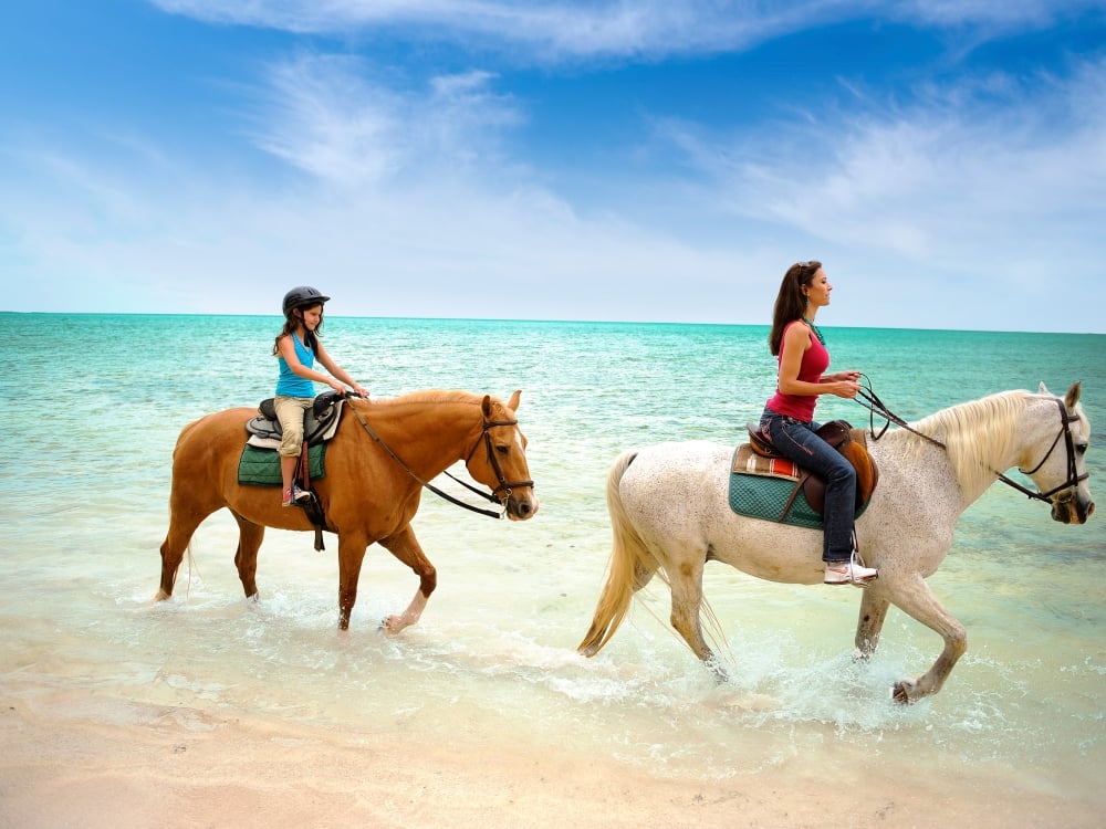 Horseback riders on the beach in Nassau