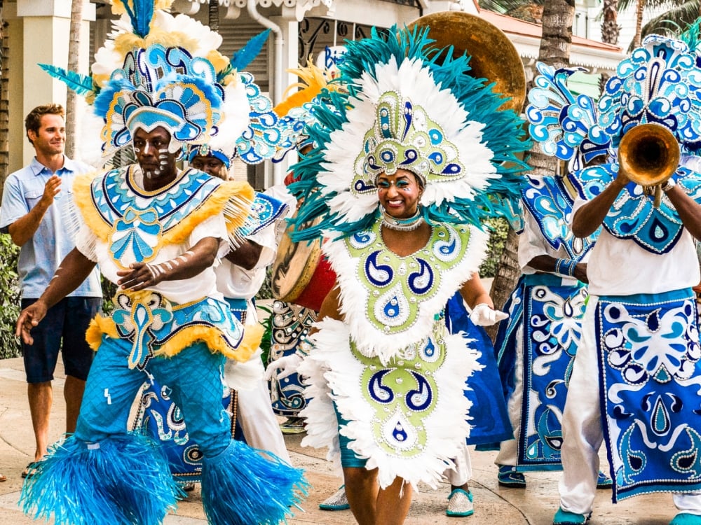 Zoom background featuring a Junkanoo rushout.