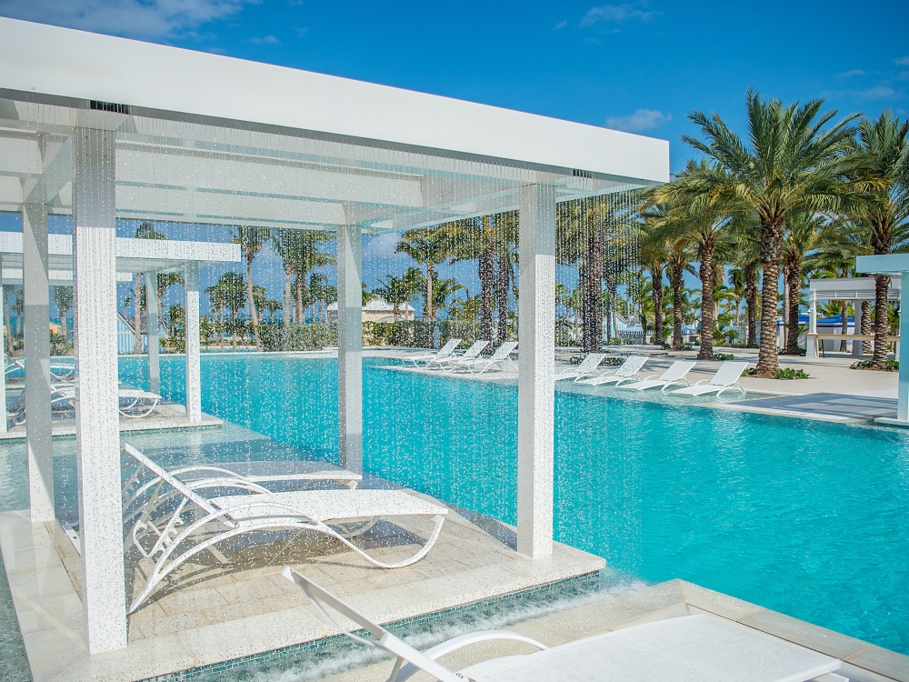 Refreshing white loungers and poolside cabanas at Baha Mar.