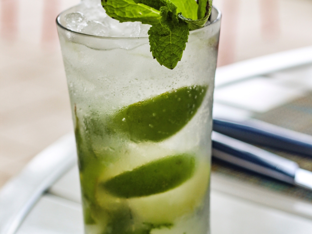 A Peach Bahamian Mojito in a tall glass at Grand Hyatt Baha Mar.