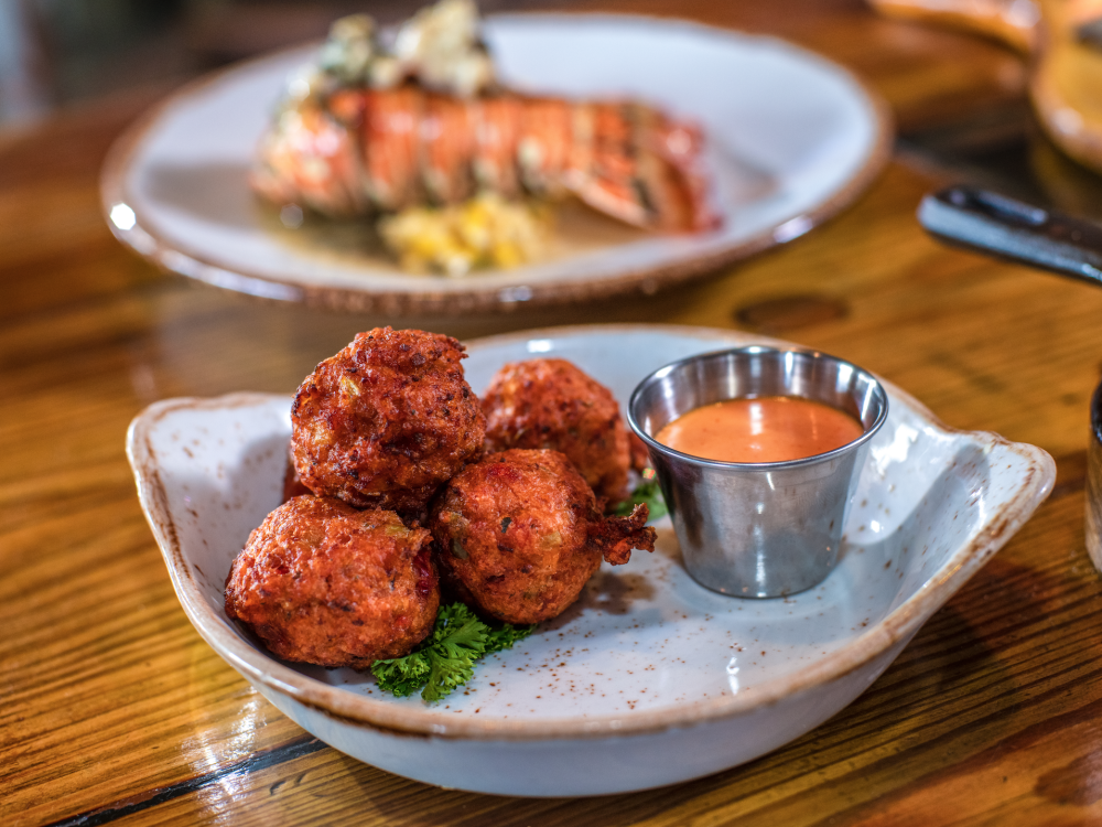 conch fritters and dipping sauce