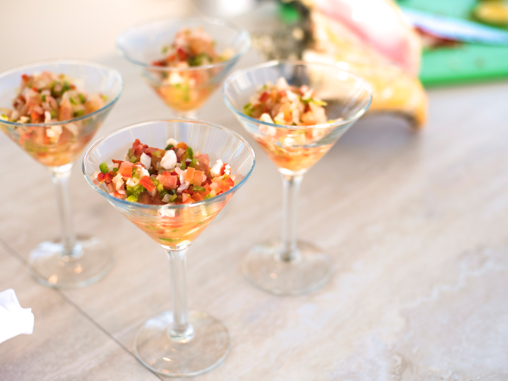 Conch salad in martini glasses