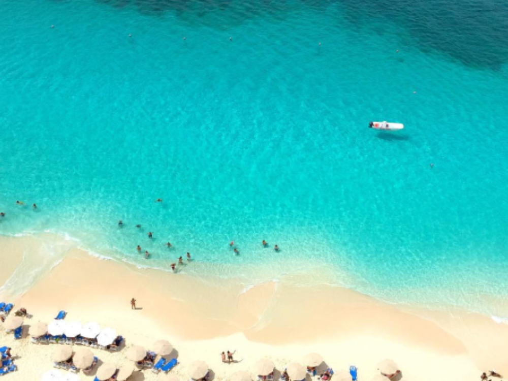 Aerial shot of the beach in Nassau Paradise Island