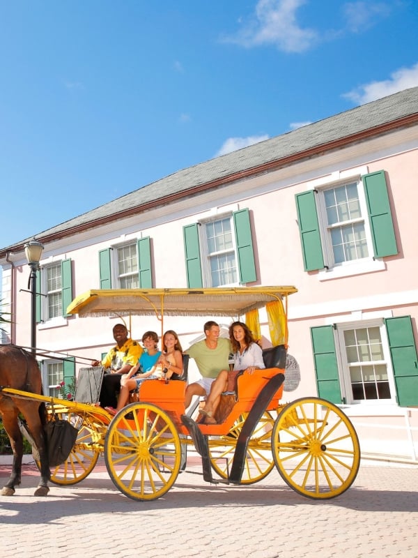 A family in a horse and carriage in Nassau