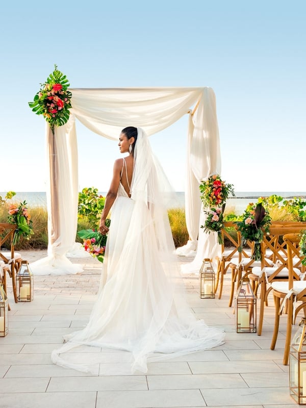 A bride walking up the aisle