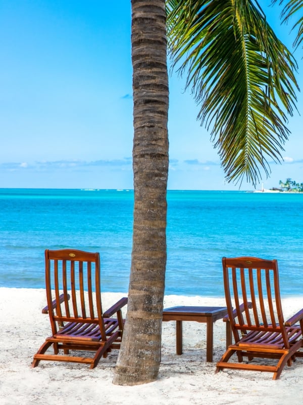 Beach chairs on Jaws Beach in Nassau Paradise Island