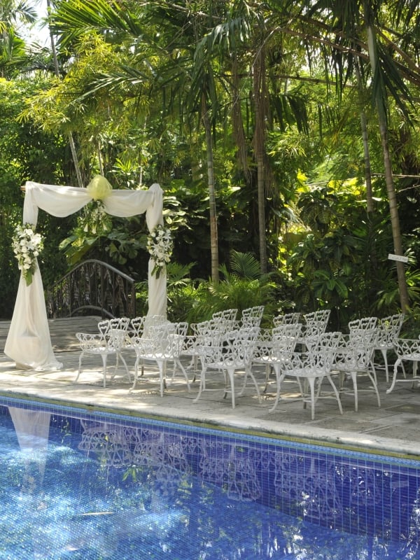 Graycliff Hotel wedding set-up next to the pool