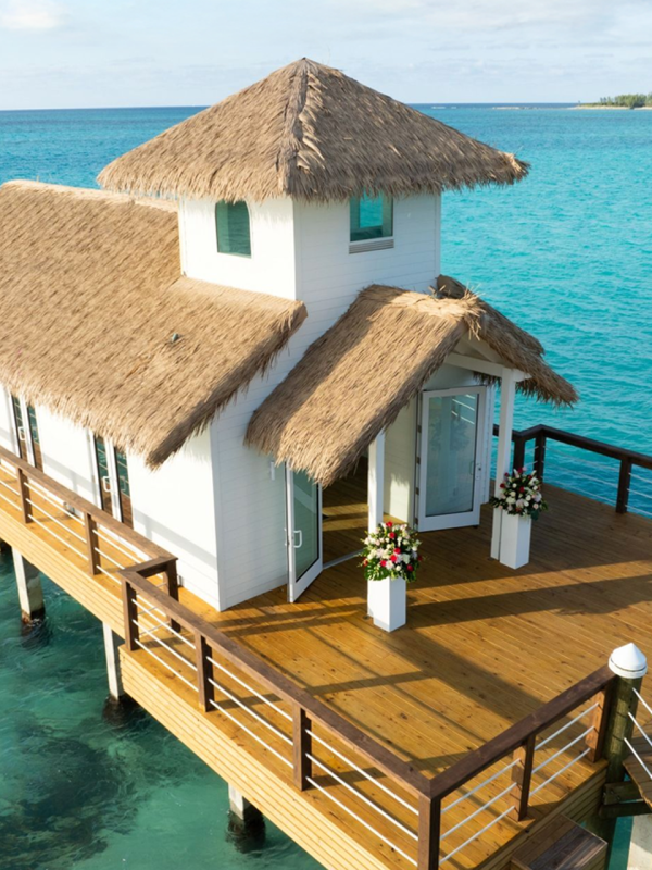 A wedding chapel over water.