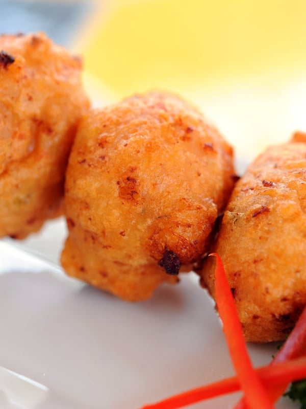 A plate of conch fritters. 