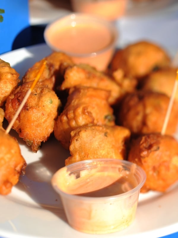 A plate of conch fritters. 