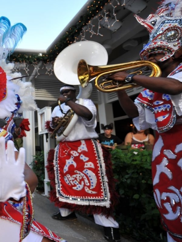 A troop of Junkanoo dancers in Nassau Bahamas