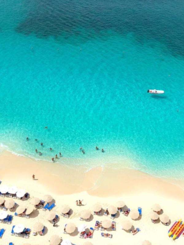 Aerial shot of the beach in Nassau Paradise Island